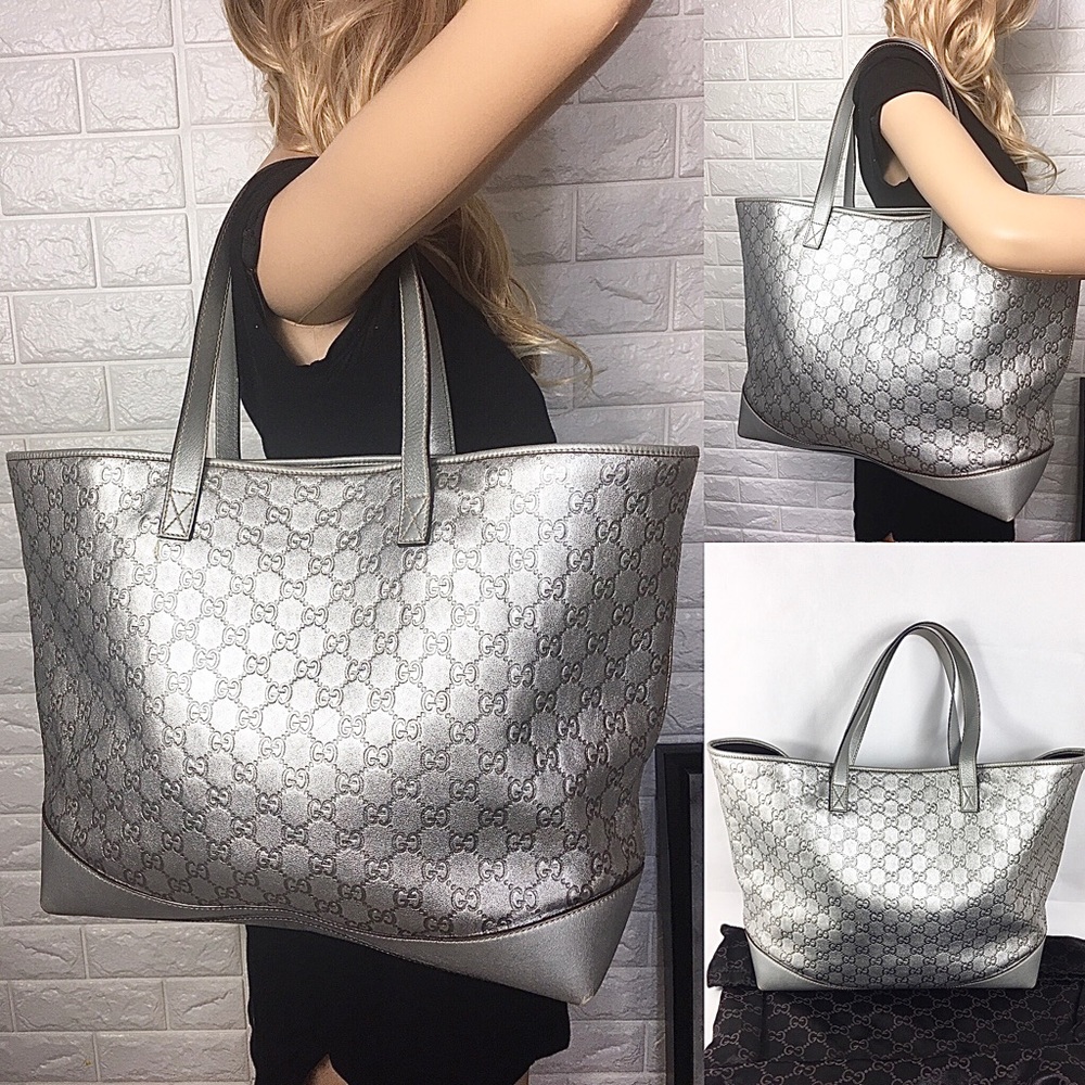 💎HUGE PLATINUM GUCCI LEATHER TOTE
